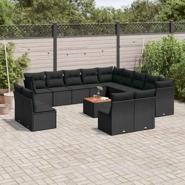vidaXL 14-delige Loungeset met kussens poly rattan zwart, foto 2