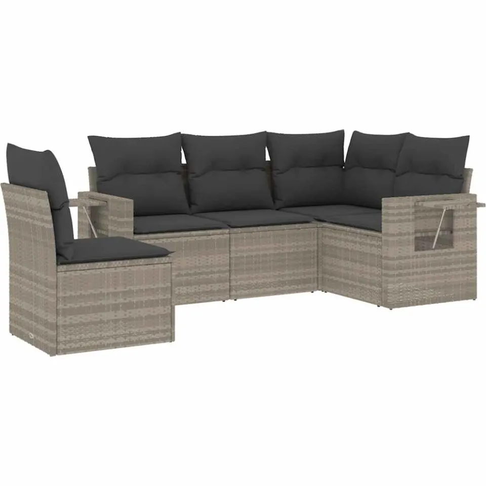 vidaXL 5-delige Loungeset met kussens poly rattan lichtgrijs grijs, foto 4