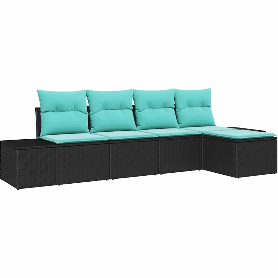vidaXL Tuin Sofa Set 5 st Zwart en Turquoise poly rattan