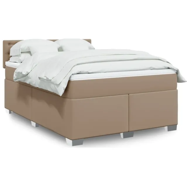 vidaXL Boxspring met matras kunstleer cappuccinokleurig 140x200 cm bruin