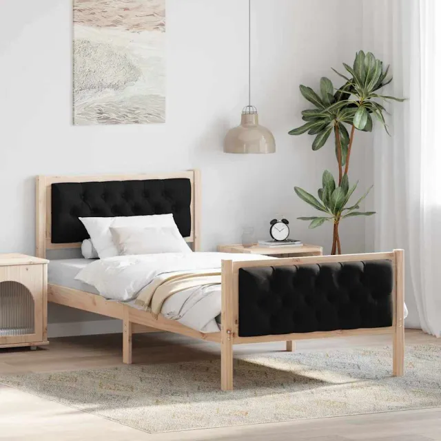 vidaXL Bedframe met hoofdeinde Zwart 90 x 200 cm Massief grenenhout Bruin