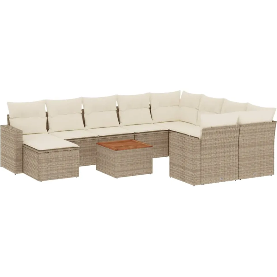 vidaXL 11-delige Tuinset met kussens poly rattan beige, foto 3