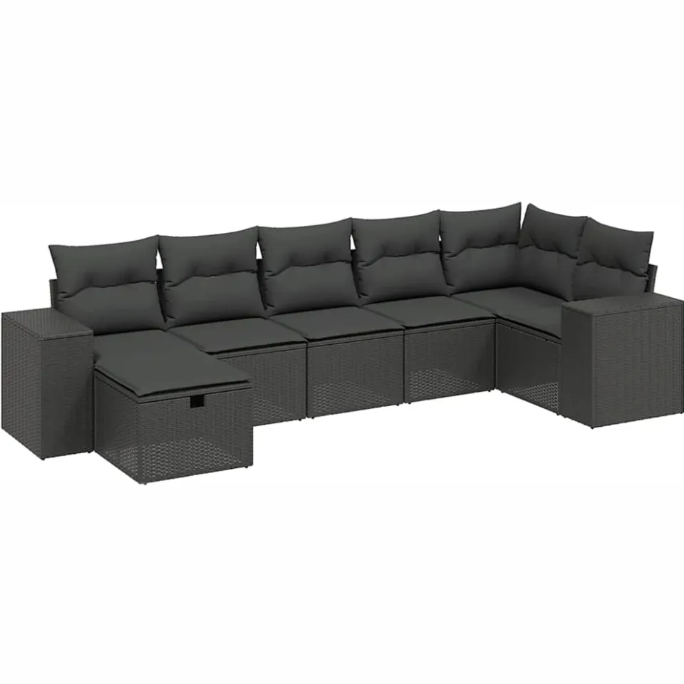 vidaXL 7-delige Loungeset met kussens poly rattan zwart