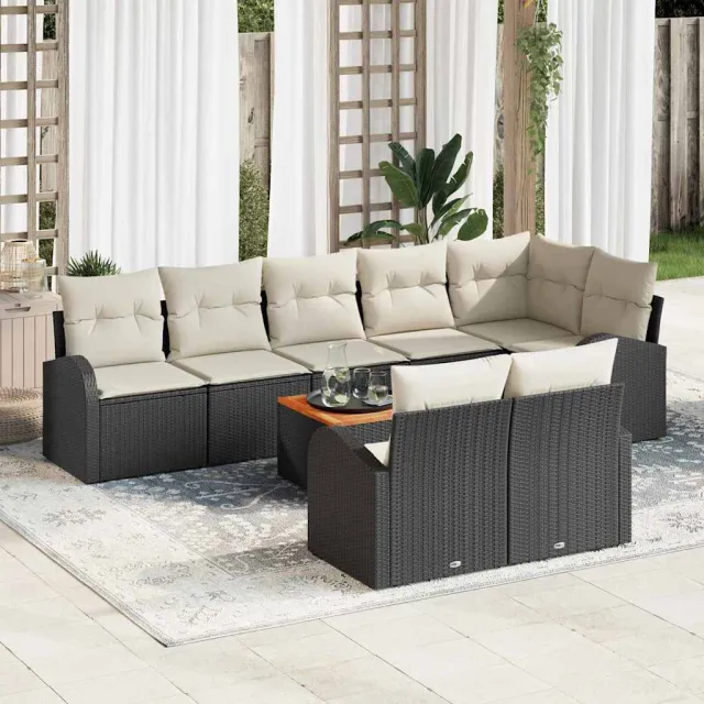 vidaXL Tuinbankenset 9 st Zwart poly rattan, foto 2