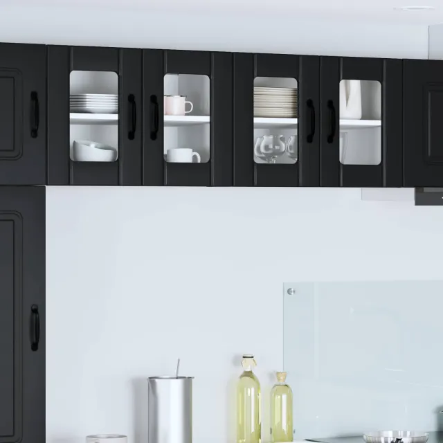 vidaXL Wandglas cabinet LUCCA 2 st Zwart 60 x 31 x 40 cm Bewerkt hout