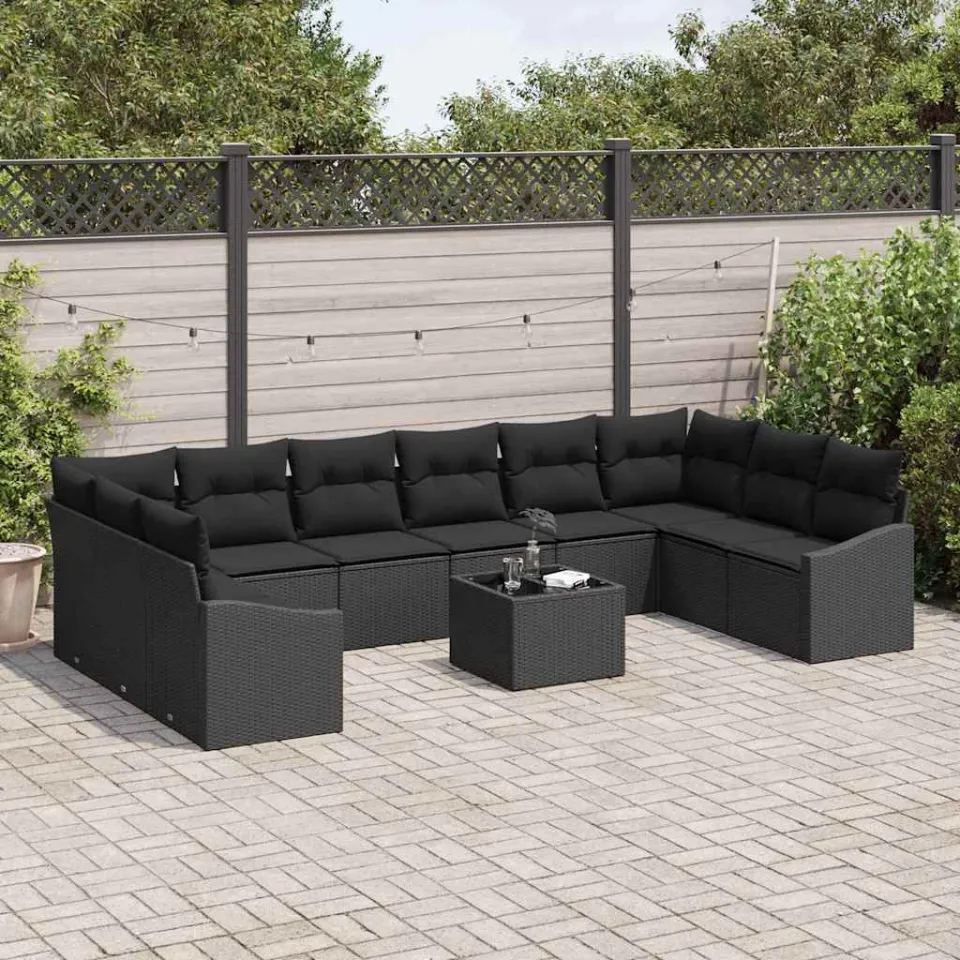 vidaXL Bankstel 11 st Zwart poly rattan, foto 3
