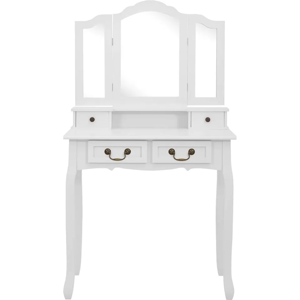 vidaXL Kaptafelset met kruk 80x69x141 cm paulowniahout wit, foto 3