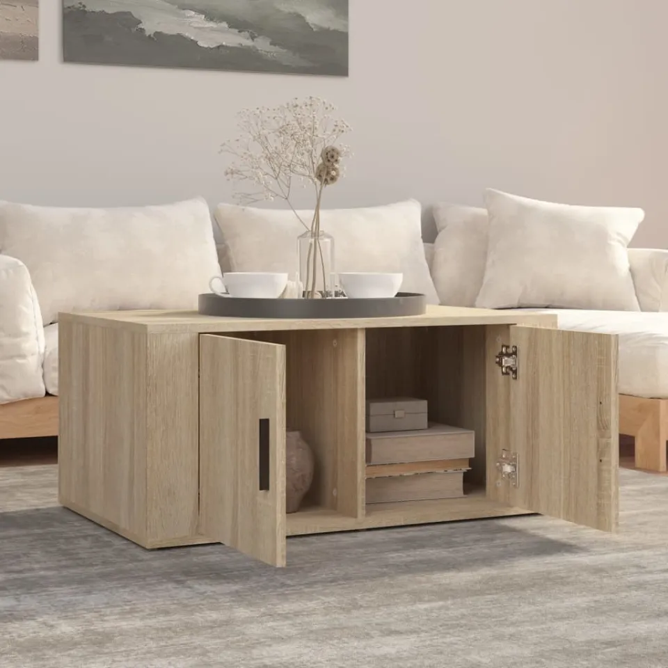 vidaXL Salontafel 80x50x36 cm bewerkt hout sonoma eikenkleurig, foto 3