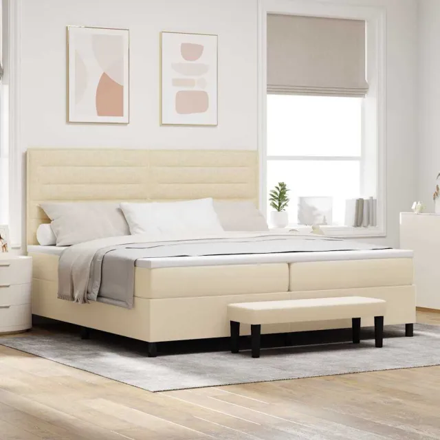 vidaXL Boxspringbed met matras met hoofdeinde Crème 200 x 200 cm Stof