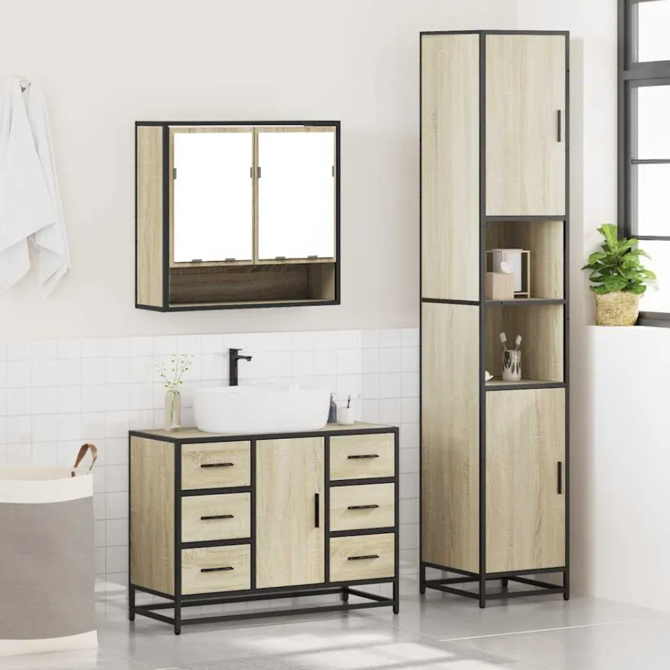 vidaXL 3-delige Badkamermeubelset bewerkt hout sonoma eikenkleurig, foto 4