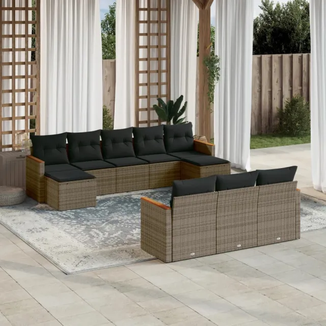 vidaXL 10-delige Loungeset met kussens poly rattan grijs, foto 2