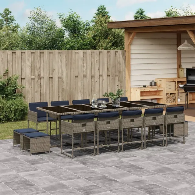 vidaXL 15-delige Tuinset met kussens poly rattan grijs, foto 2