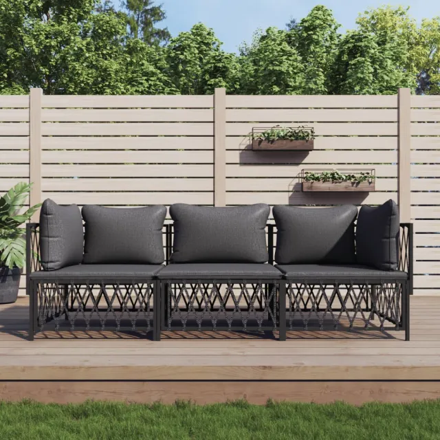 vidaXL 3-delige Loungeset met kussens staal antracietkleurig, foto 2