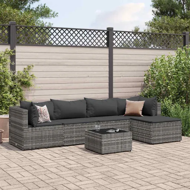 vidaXL 6-delige Loungeset met kussens poly rattan grijs, foto 2