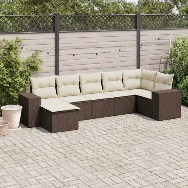 vidaXL 7-delige Loungeset met kussens poly rattan bruin, foto 2