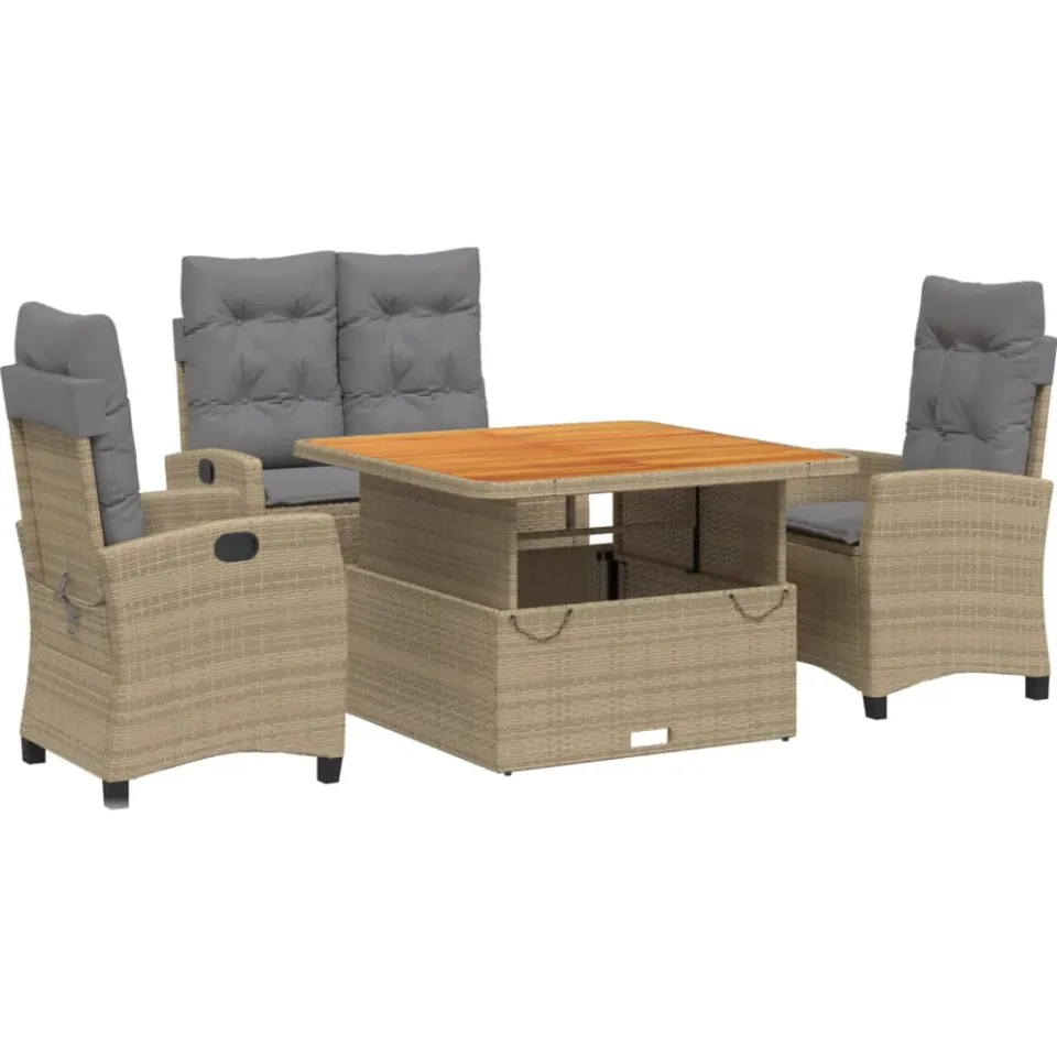 vidaXL 4-delige Tuinset met kussens poly rattan beige, foto 4
