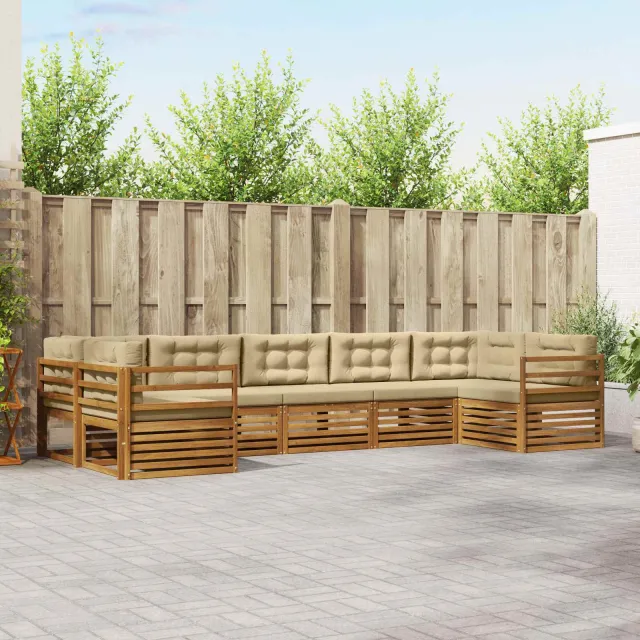 vidaXL Buiten bankenset 7 st 7-zits Natuurlijk en Beige