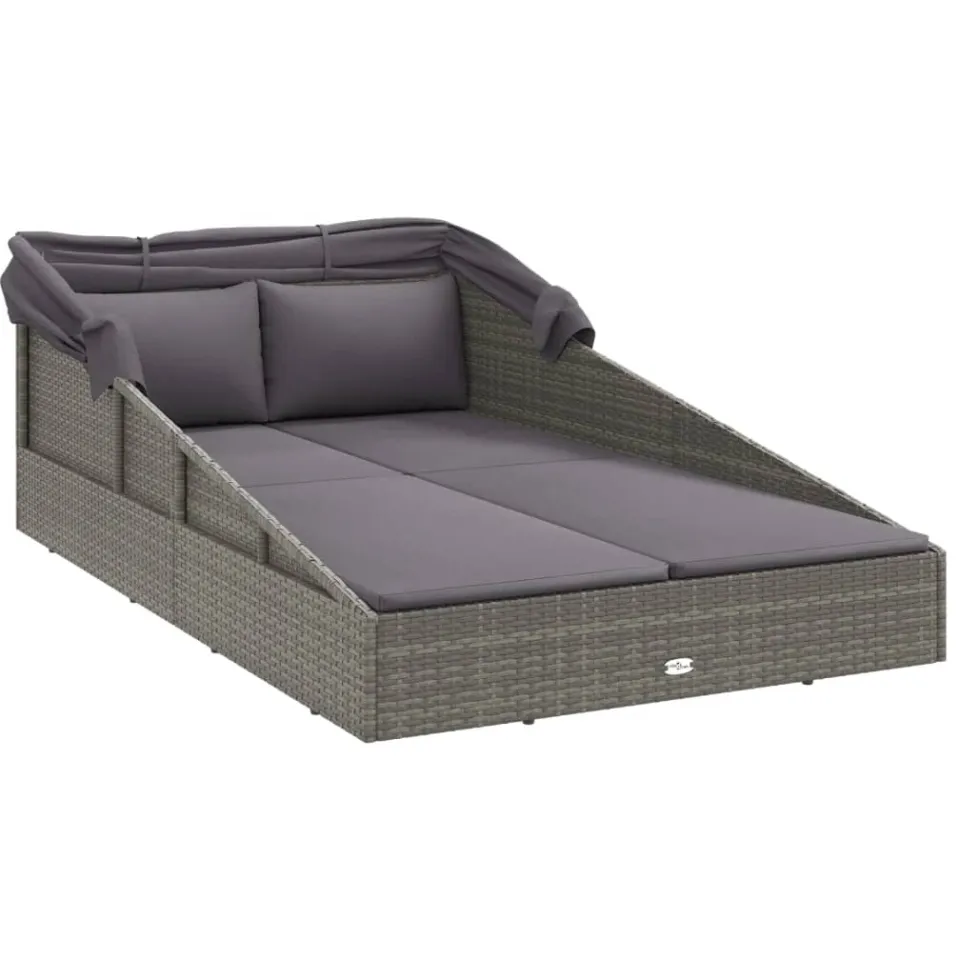 vidaXL Ligbed met inklapbaar dak 200x114x128 cm poly rattan grijs