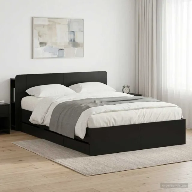 vidaXL Bedframe met opbergruimte en hoofdbord Zwart 150 x 200 cm