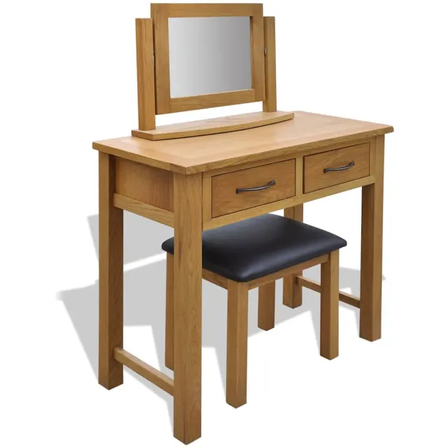 vidaXL Kaptafel met krukje massief eikenhout Bruin