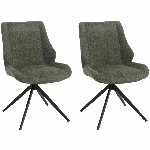 MCW Set van 2 eetkamerstoelen MCW-O48, keukenstoel, draaibaar met Auto-Return, stof/textiel chenille (320 g/m²) ~ groen