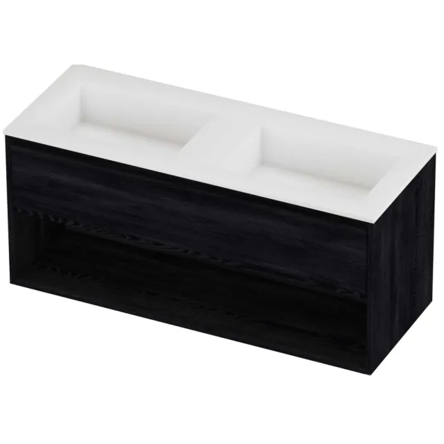 Proline Aristo Badmeubelset Polystone Elegant Met Schap 120x46x54 cm Mat White Black Oak Eiken