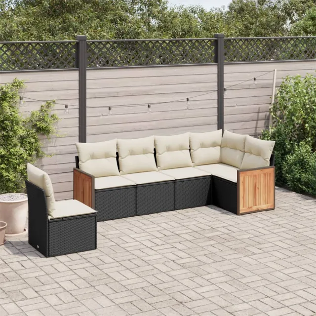 vidaXL 6-delige Loungeset met kussens poly rattan zwart, foto 2