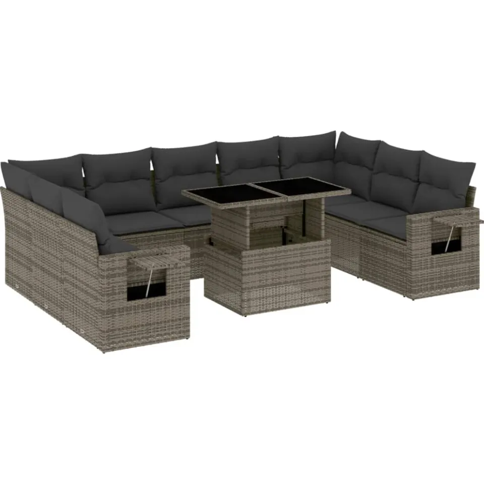 vidaXL 10-delige Loungeset met kussens poly rattan grijs, foto 3