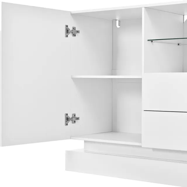 STILVORA Dressoir Met Ledverlichting - 2 Deuren, 2 Lades En Open Vak Met Glasplank - Voor Woonkamer - Spaanplaat - 140x40x80 Cm - Wit
