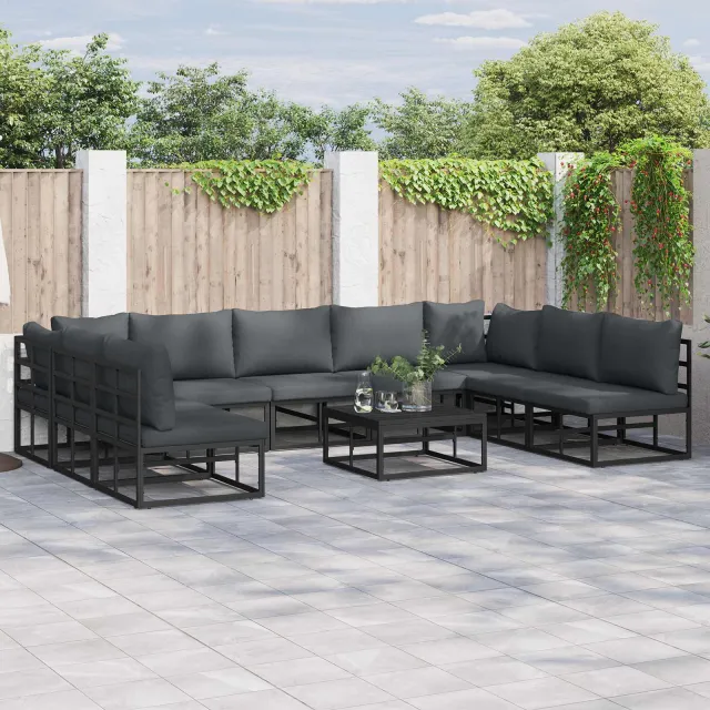 vidaXL Tuinbankenset 10 st Zwart Aluminium, foto 2