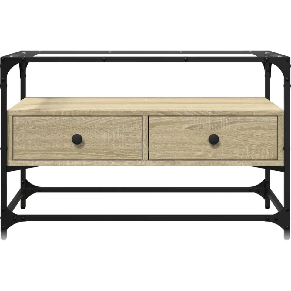vidaXL Tv-meubel met glazen blad 80x35x51 cm hout sonoma eikenkleurig Bruin