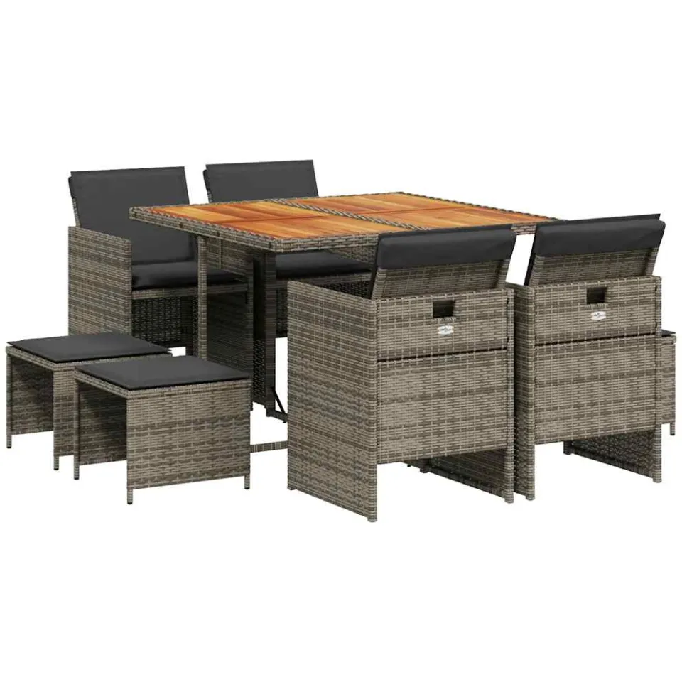 vidaXL 9-delige Tuinset met kussens poly rattan grijs, foto 3
