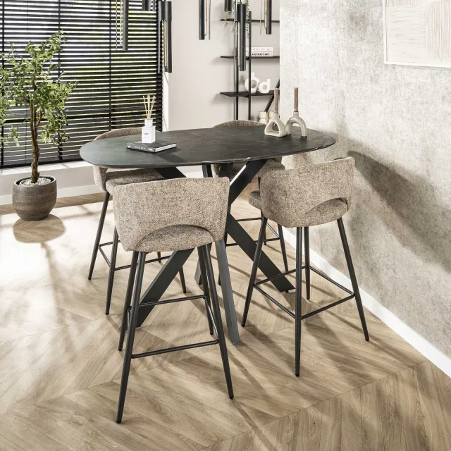 LifestyleFurn Deens Ovale Bartafel 'Kora' Keramiek look, 140 x 80cm 3d zwart bruin, foto 2