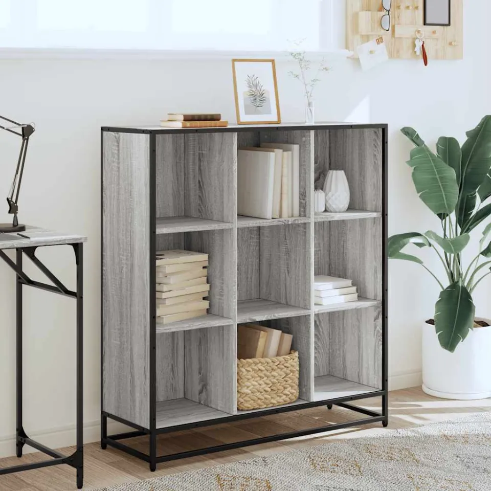 vidaXL Boekenkast 97,5x33x107,5 cm bewerkt hout en metaal grijs sonoma, foto 2