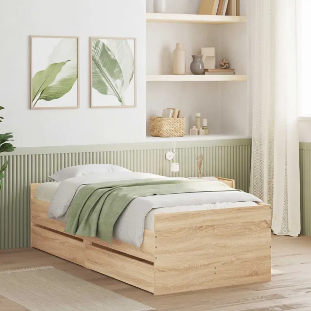 vidaXL Bedframe met lade met opslag Sonoma Eiken Massief grenenhout Bruin