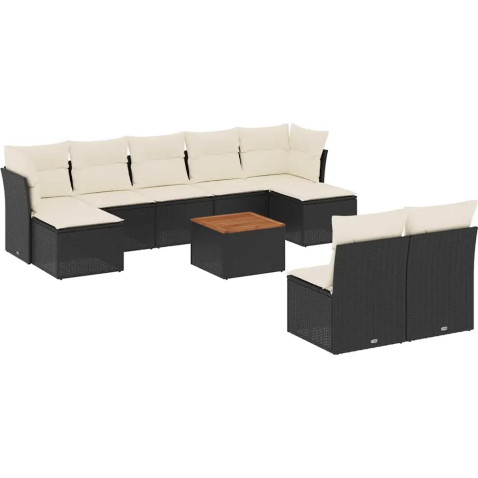 vidaXL 10-delige Loungeset met kussens poly rattan zwart, foto 3