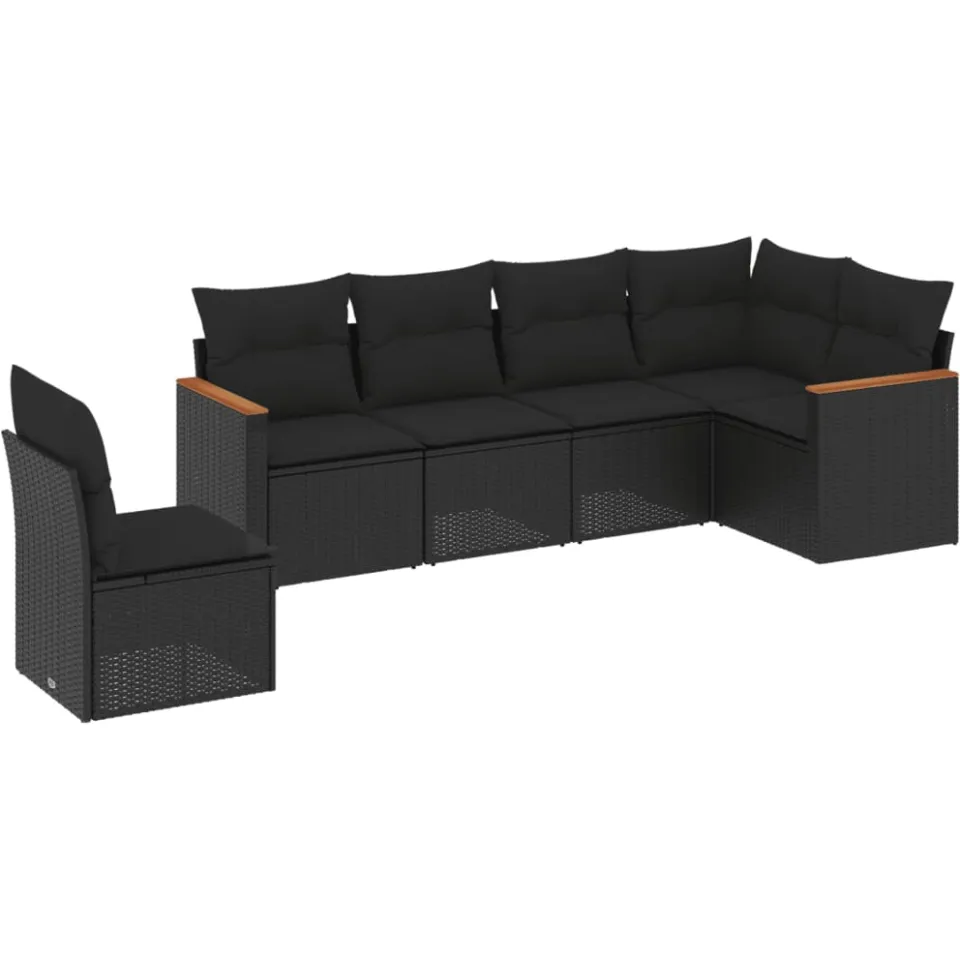 vidaXL 6-delige Loungeset met kussens poly rattan zwart, foto 3