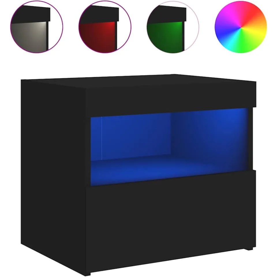 vidaXL Nachtkastje met LED-verlichting 50x40x45 cm zwart, foto 3
