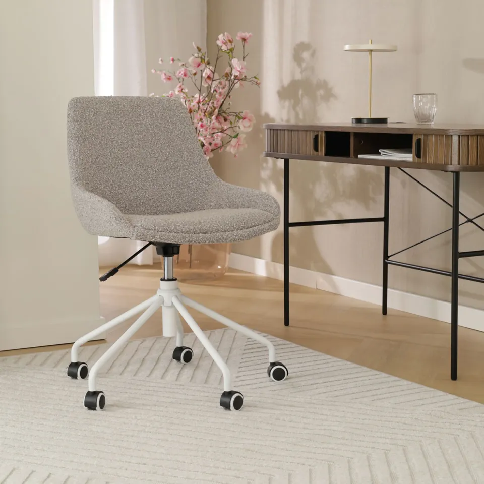 Nolon Nout-Isa bureaustoel bouclé taupe - wit onderstel, foto 2