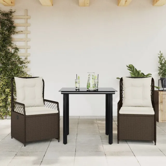 vidaXL 3-delige Tuinset met kussens poly rattan bruin, foto 2