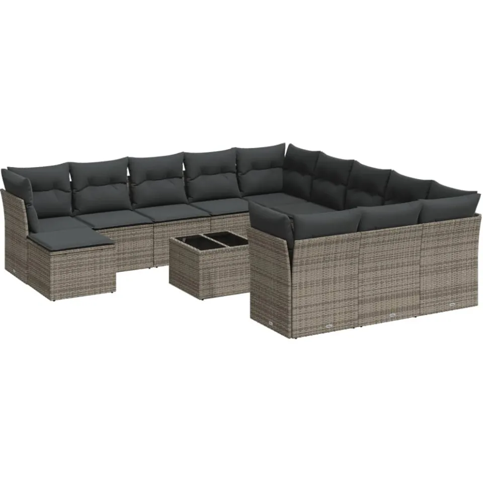 vidaXL 13-delige Loungeset met kussens poly rattan grijs, foto 3