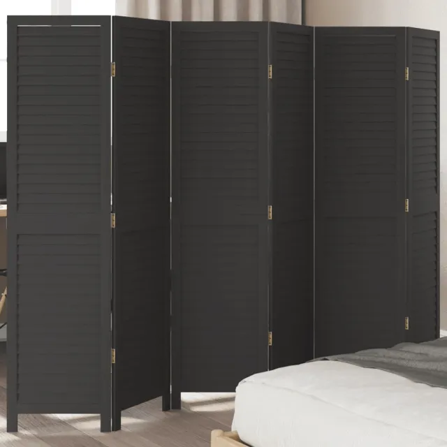 vidaXL Kamerscherm met 6 panelen massief paulowniahout zwart, foto 2
