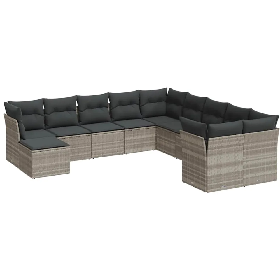 vidaXL 11-delige Loungeset met kussens poly rattan lichtgrijs