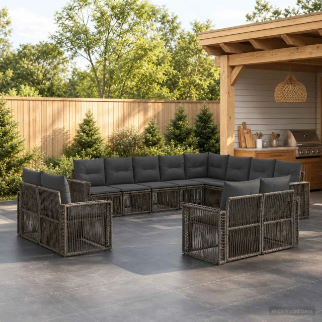 vidaXL Tuinbankenset 12 st 12-zits Grijs en Donkergrijs poly rattan, foto 2
