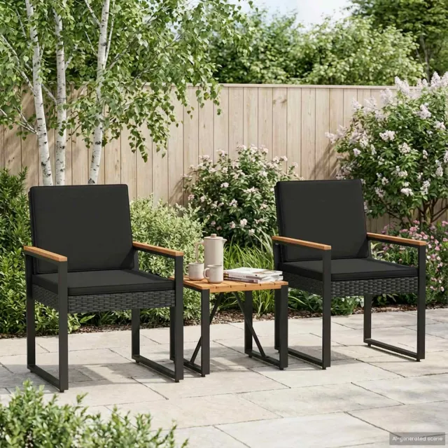vidaXL Buitenmeubelset 3 st Zwart poly rattan