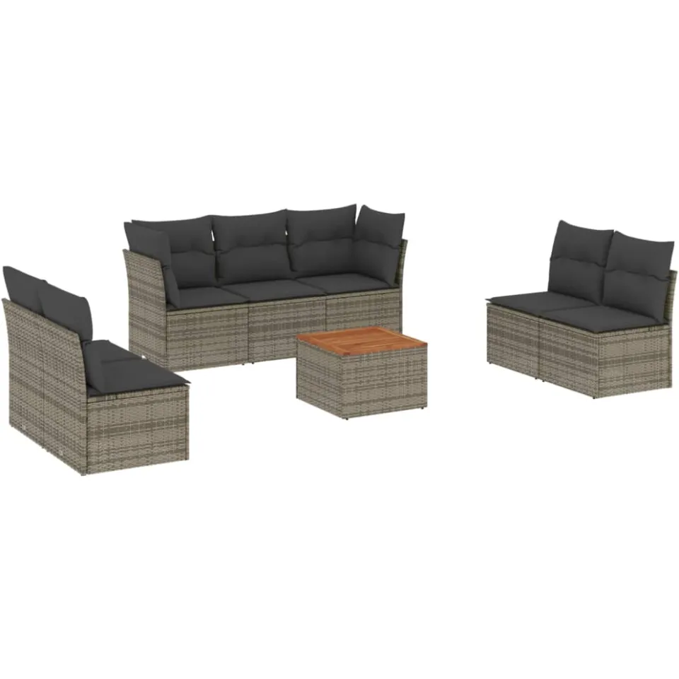 vidaXL 8-delige Loungeset met kussens poly rattan grijs