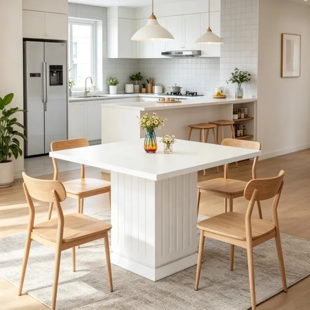 CHICFURN Eettafel - 4 personen - Vierkant - Houten basis - Wit
