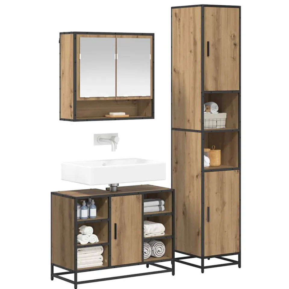 vidaXL Badkamermeubelset 3 st Artisan Eiken 35 x 37,5 x 188,5 cm Zwart