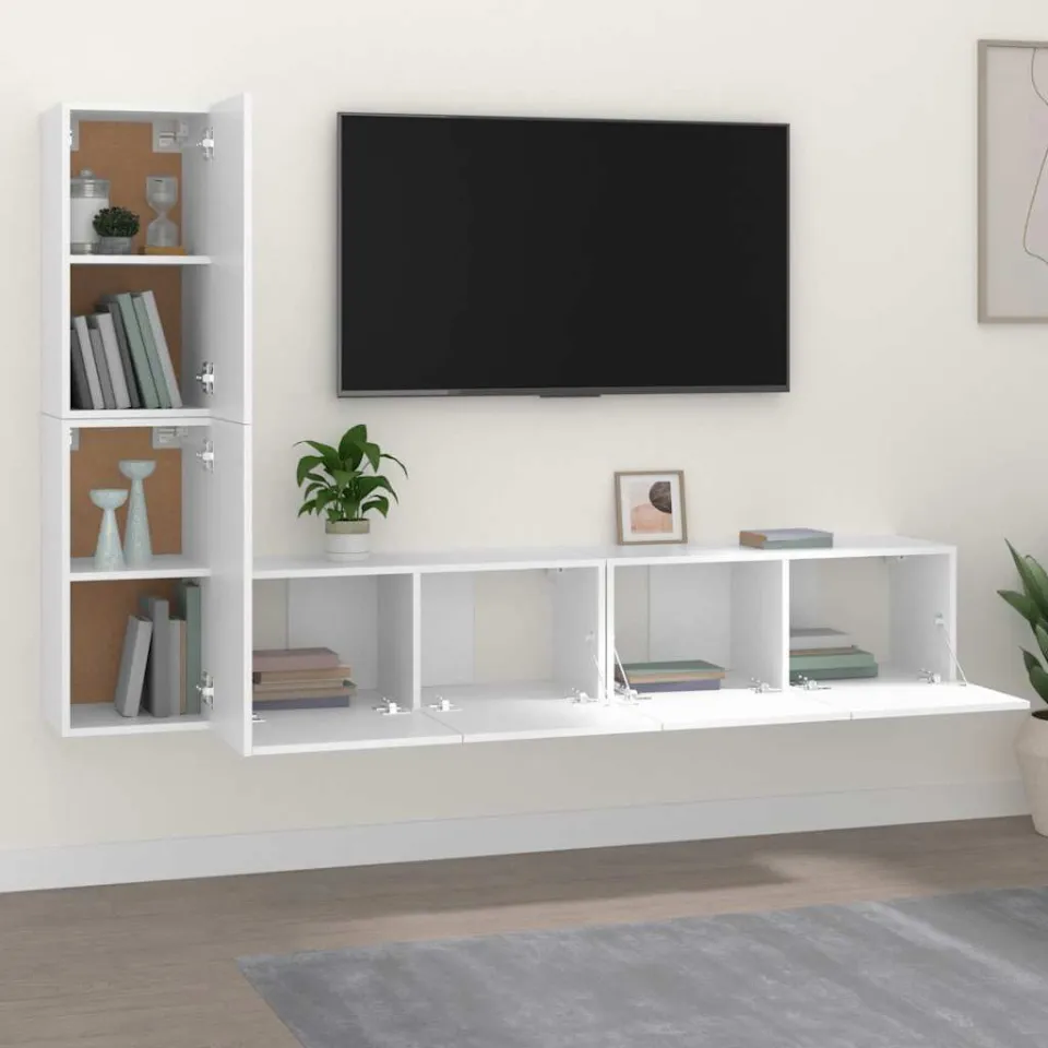 vidaXL 4-delige Tv-meubelset bewerkt hout wit, foto 3