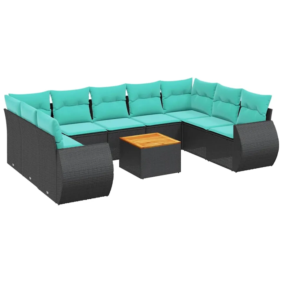 vidaXL 10-delige tuinbankset met kussens van zwart polyrotan, foto 4